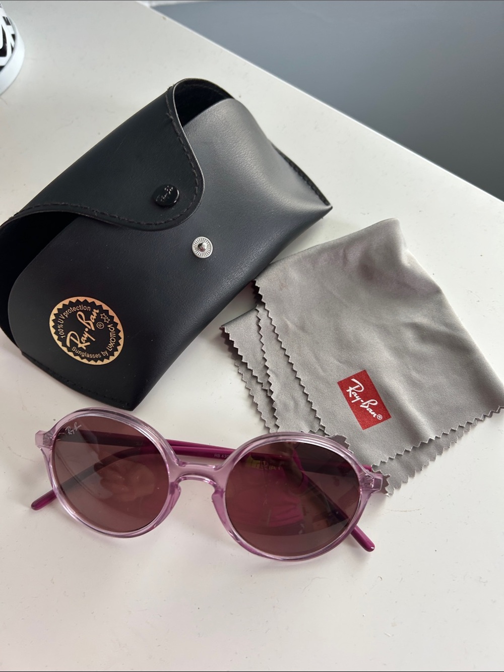 Ray-Ban Women's Translucent Pink Round Sunglasses with Rose Lenses